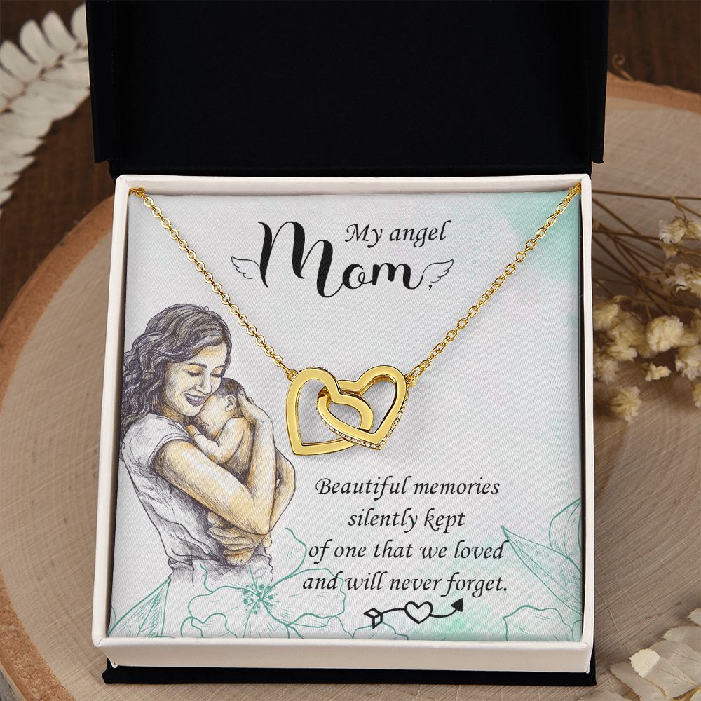 To My Mom Mother My Angel Necklace Pendant Gift From Daughter Beautiful Memories With Message Card Gift For Mom Interlocking Hearts Necklace