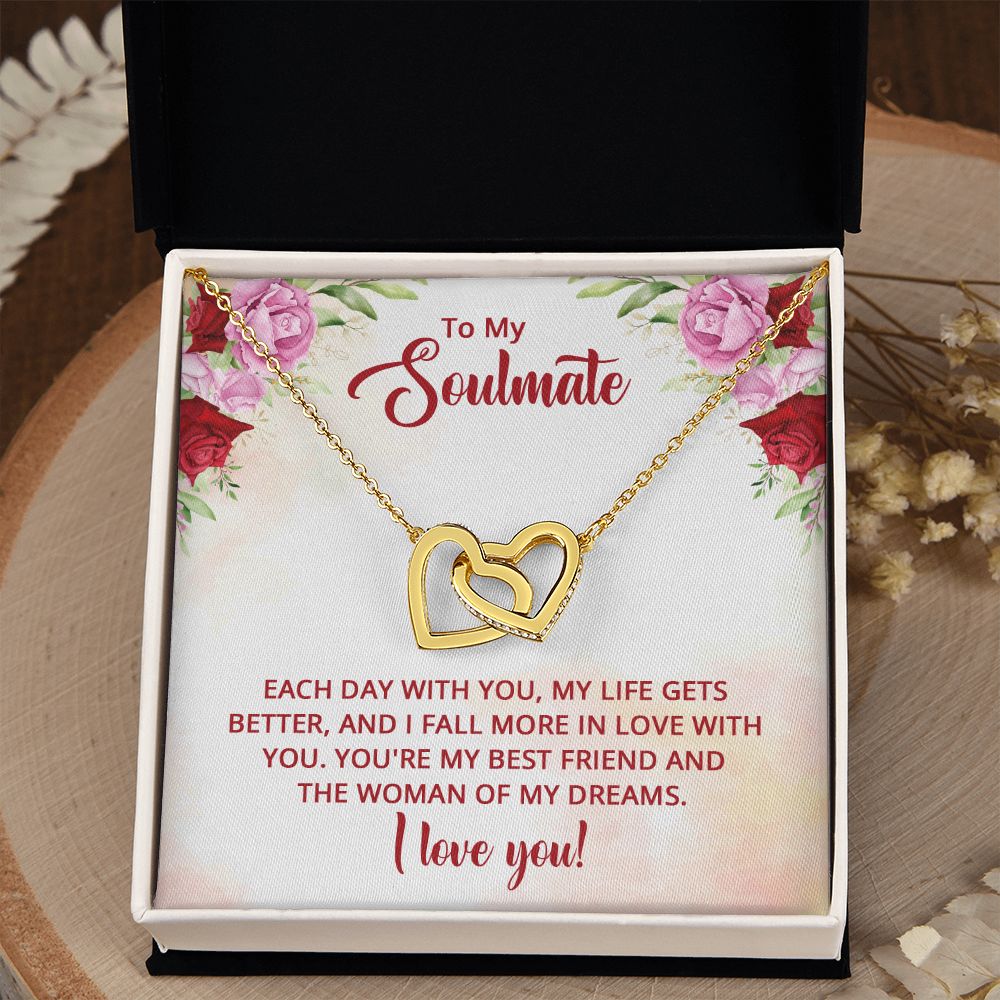 To My Soulmate Necklace for Women Birthday Christmas Jewelry Gifts For My Wife with Message Card Box Personalized Gift Present Pendant for Future Wife Soulmate Girlfriend Love 11 Interlocking Hearts Necklace