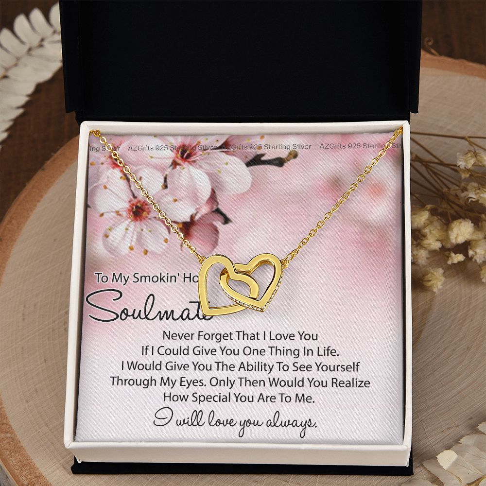 To My Smokin Hot Soulmate Necklace, Birthday Necklace For Wife, Anniversary Gift 2 Interlocking Hearts Necklace