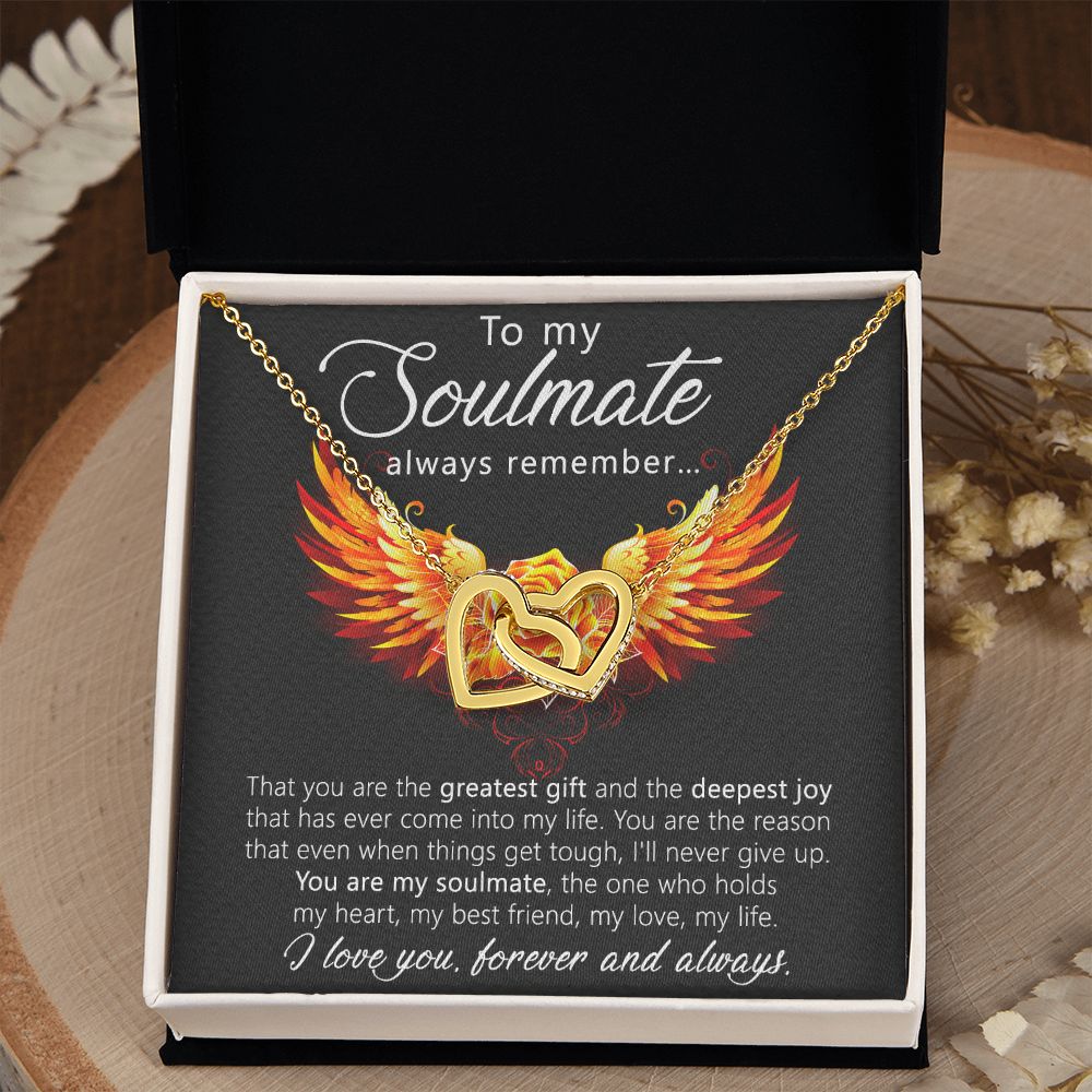 To My Soulmate Necklace for Women Birthday Christmas Jewelry Gifts For My Wife with Message Card Box Personalized Gift Present Pendant for Future Wife Soulmate Girlfriend Love 22 Interlocking Hearts Necklace