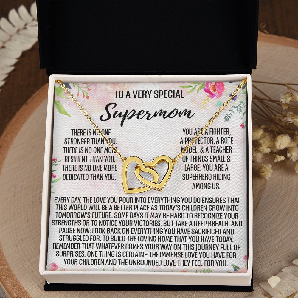To Supermom Mom Necklace Gift for Single Mother Necklace Holiday, Christmas, Birthday Present for Single Mother, Super Mom, Mother's Day Gift Mom Jewelry for Women 301 Interlocking Hearts Necklace