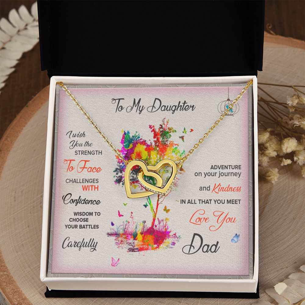 To My Daughter Necklace Pendant I Wish You The Strength To Face With Message Card Gift Box Gift For To Daughter, Daughter In Law Gift On Birthday Anniversary Gift Interlocking Hearts Necklace