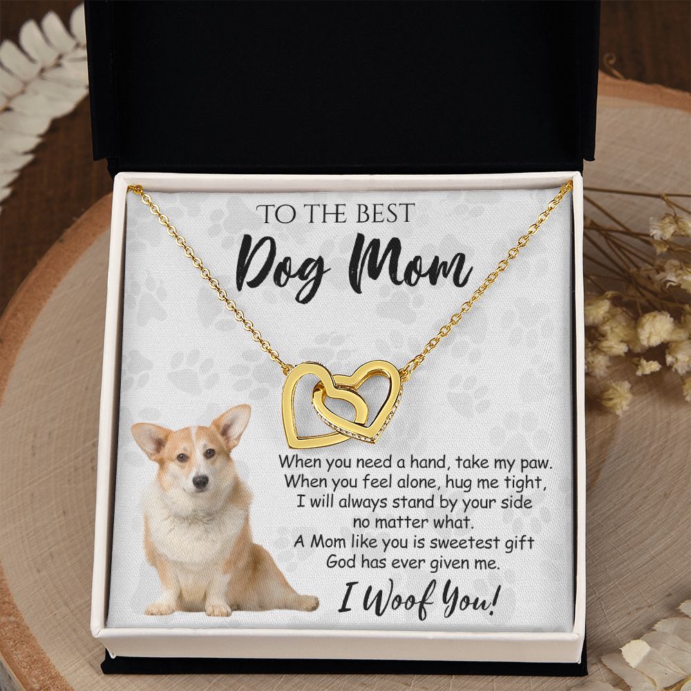 To The Best Corgi Dog Mom Knot Necklace Mother's Day Gift , I Woof You Quote Gift Card, Message Card Jewelry For Dog Lovers, Necklace For Mom Interlocking Hearts Necklace