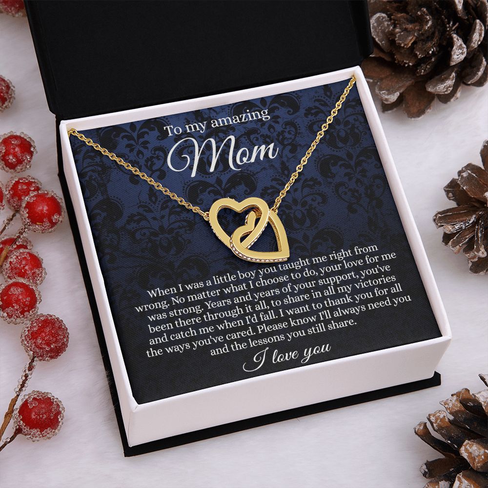 Gift for Mom Necklace, To My Beautiful Mom Love Knot Necklace Card, Mother’s Day Gift For Mom From Son, Thank You Mom Gift, Custom Jewelry Necklace For Mom Interlocking Hearts Necklace