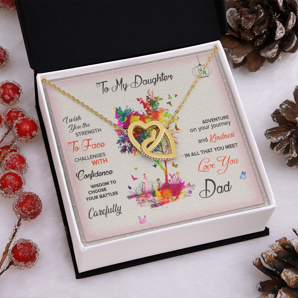To My Daughter Necklace Pendant I Wish You The Strength To Face With Message Card Gift Box Gift For To Daughter, Daughter In Law Gift On Birthday Anniversary Gift Interlocking Hearts Necklace