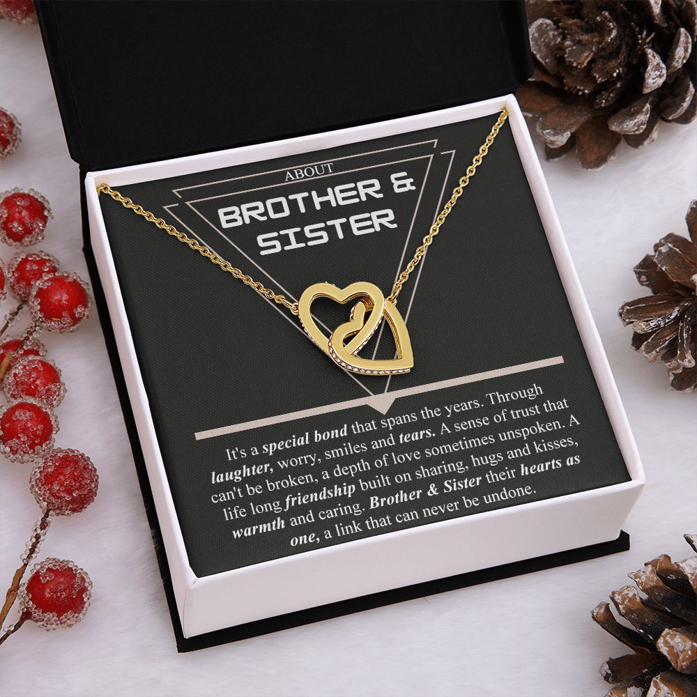 Brother & Sister Gift Necklace Cuban Link Chain Necklace Gift From Sister to Bro Interlocking Hearts Necklace