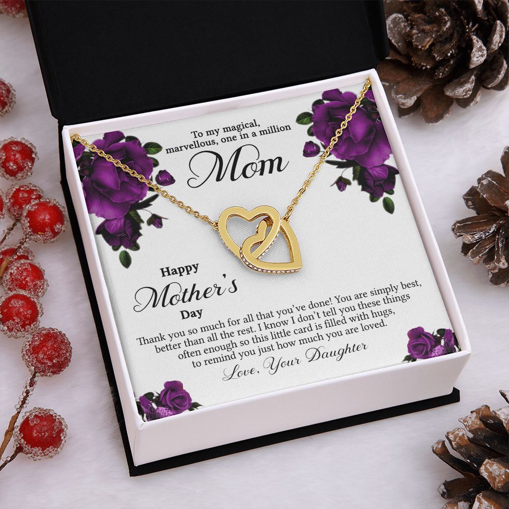 Mom Necklace Gifts for Mom from Daughter to Mom Gifts for Mothers Day from Daughter, To My Mom Necklace from Daughter to Mom Birthday Gifts Necklace with Message Card and Gift Box3 Interlocking Hearts Necklace