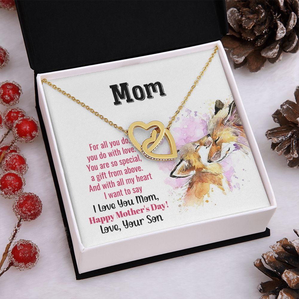 Mom Necklace Gifts for Mom from Daughter to Mom Gifts for Mothers Day from Daughter, To My Mom Necklace from Daughter to Mom Birthday Gifts Necklace with Message Card and Gift Box2241 Interlocking Hearts Necklace