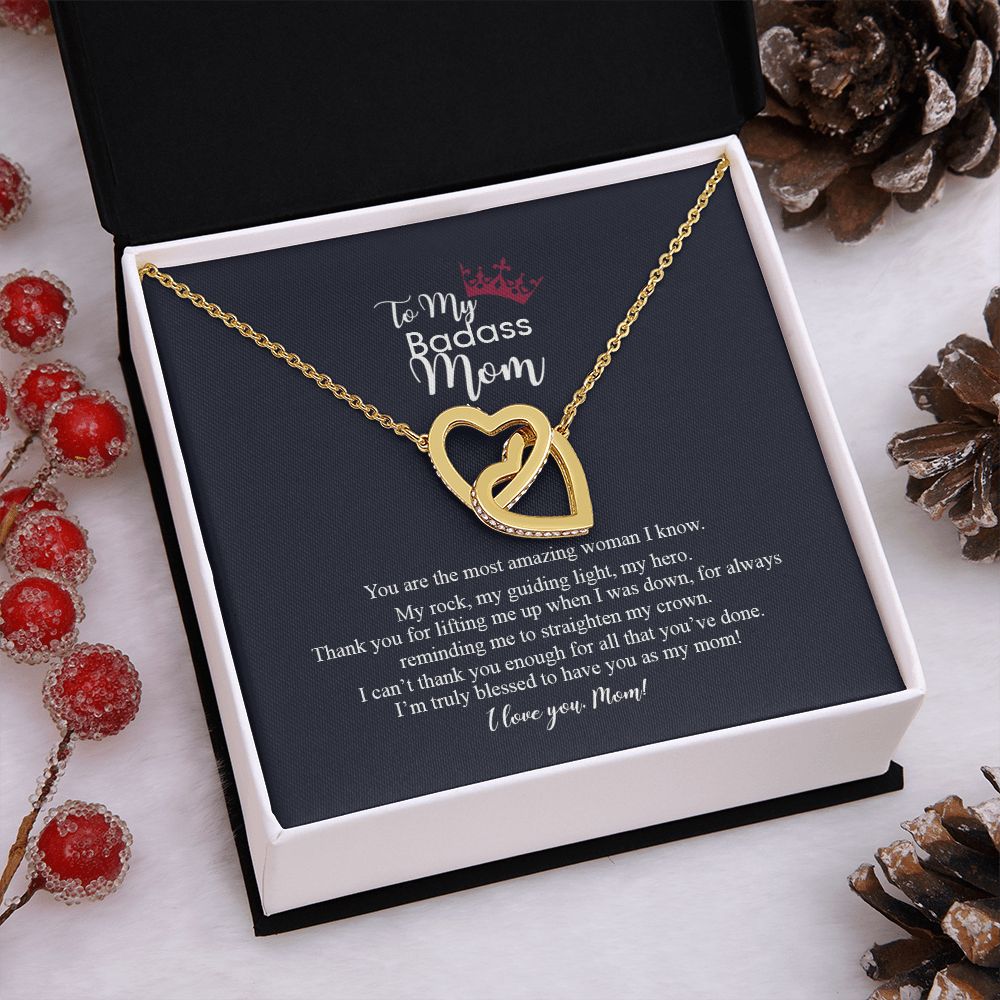 To My Badass Mom Love Knot Necklace, Gift For Mom Mother's Day Birthday Gift Interlocking Hearts Necklace