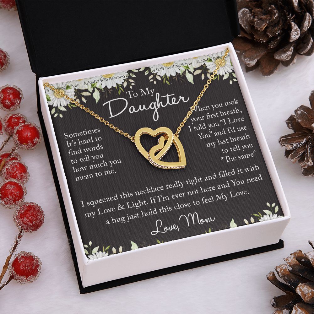 To My Daughter Necklace from Mom Mother Sterling Silver Daughter Gifts from Mom Necklace for Daughter Birthday Gift Graduation Gifts from Mother Daughter Jewelry Gift Interlocking Hearts Necklace
