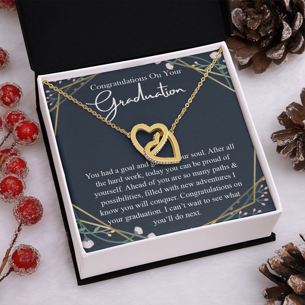 Graduation Gift For Her Necklace High School Graduation Gift, Congrats Graduation Pendants Gift For Daughter, Granddaughter, Niece, Sister Interlocking Hearts Necklace