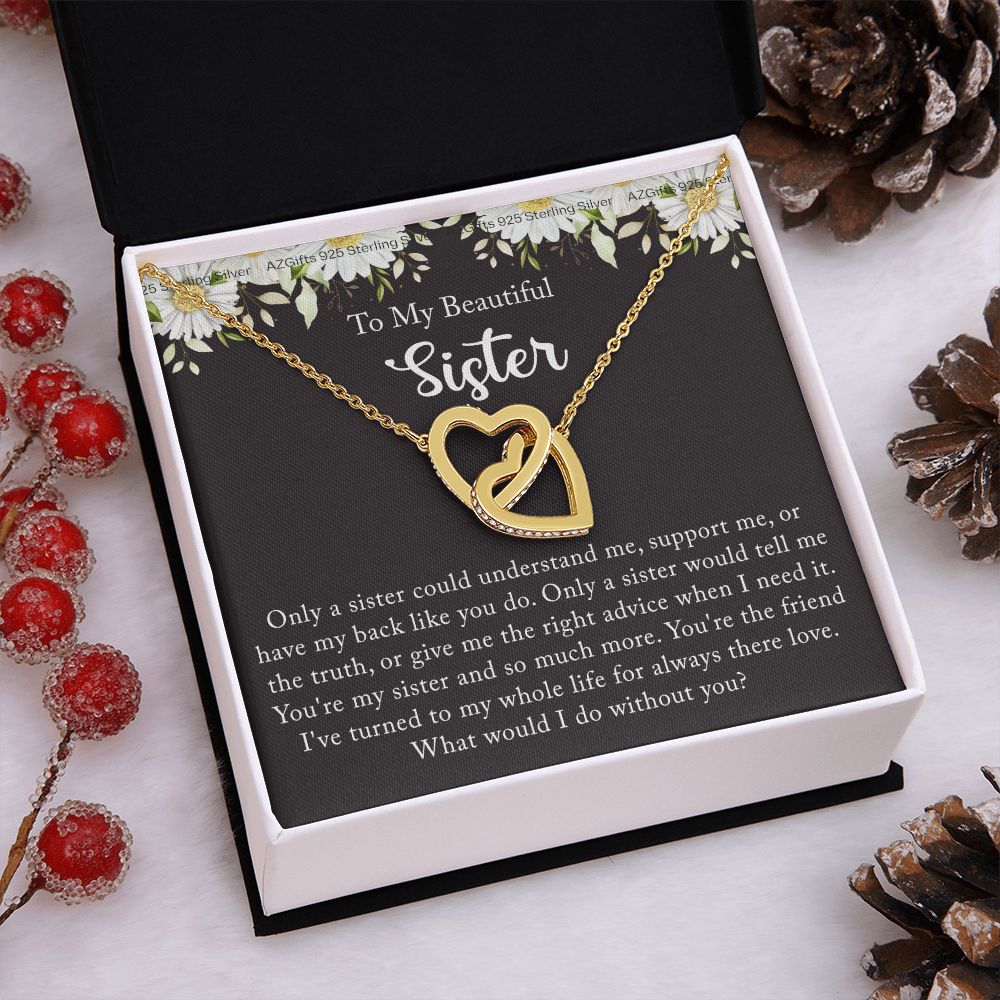To My Sister Necklace, Sister to Sister, Birthday gift For Sister from Brother 2 Interlocking Hearts Necklace