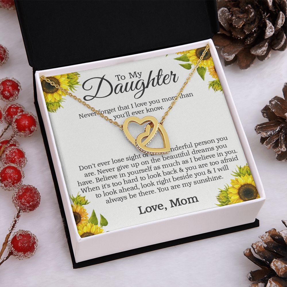 Mother Daughter Gift Ideas, To My Daughter Gift Necklace from Mom, Jewelry Pendant Present for Daughter, Birthday Christmas Gift Graduation Gifts for Daughters, Mother and Daughter Necklace 2132 Interlocking Hearts Necklace