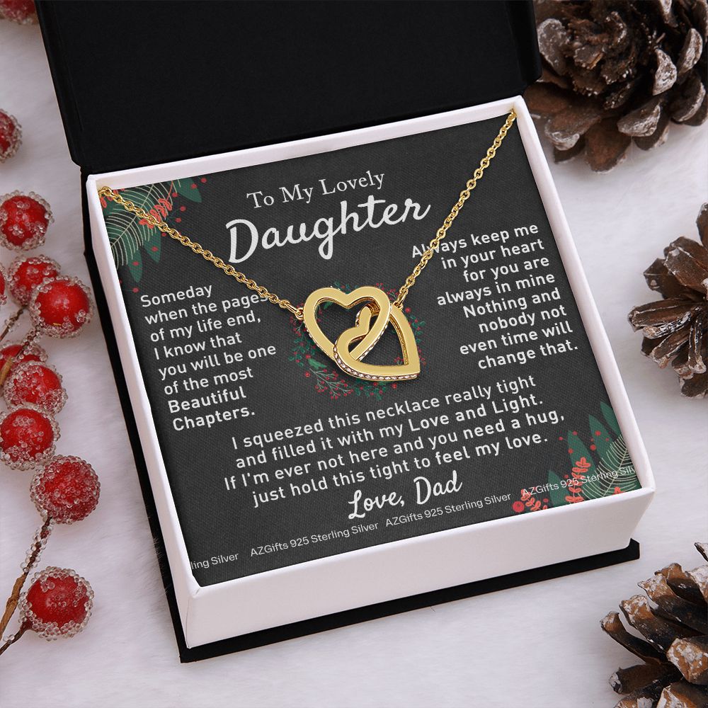 To My Daughter Necklace from Dad Father to Daughter Necklace for Daughter Gift for Daughter Wedding Gift Daughter Jewelry for Daughter Present for Christmas Birthday Gift Interlocking Hearts Necklace