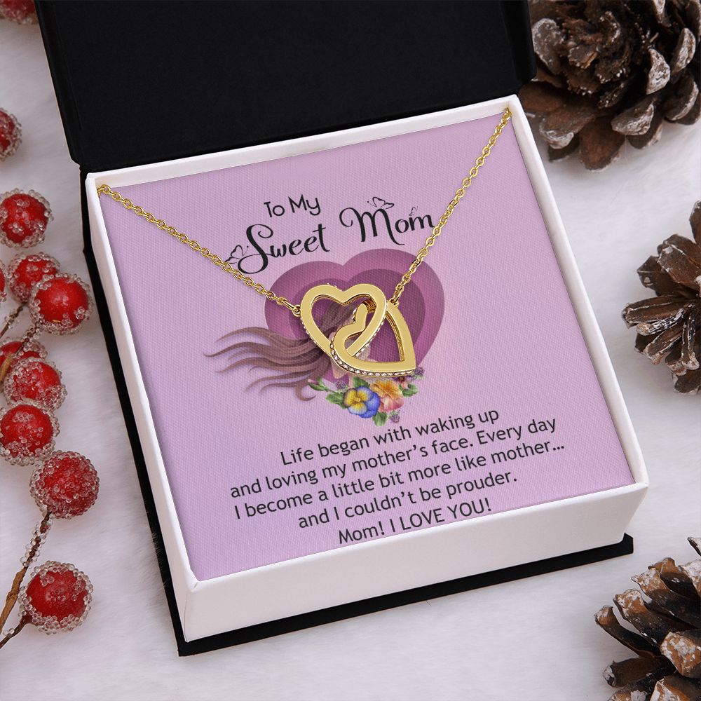 To My Sweet Mom, Sweet Mom Necklace Pendant, Mothers Day Gifts, Gift For Sweet Mom, New Mom Gifts Interlocking Hearts Necklace