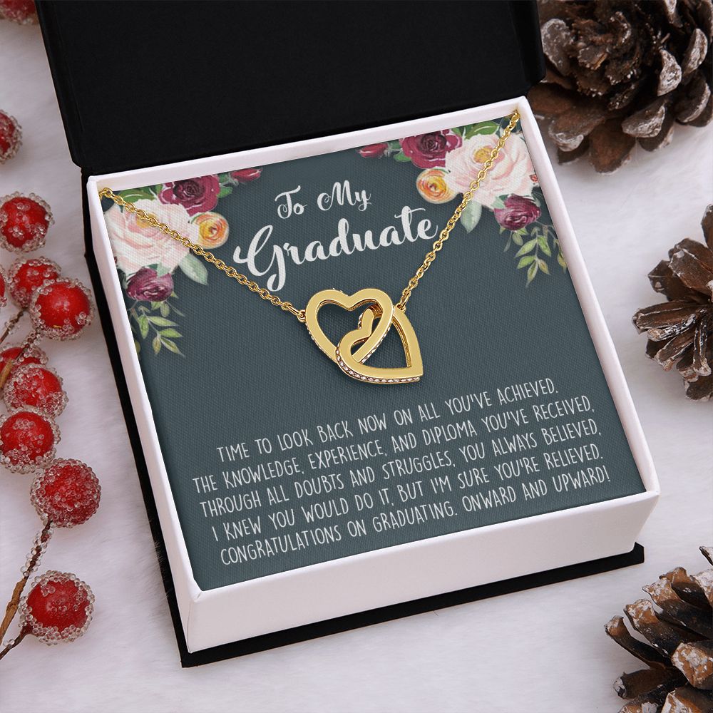 Graduation Gift Necklace for Girls Jewelry, College, High School, Elementary School, Senior Graduation Congrats Graduation Pendants Gift For Daughter, Granddaughter, Niece, Sister Interlocking Hearts Necklace