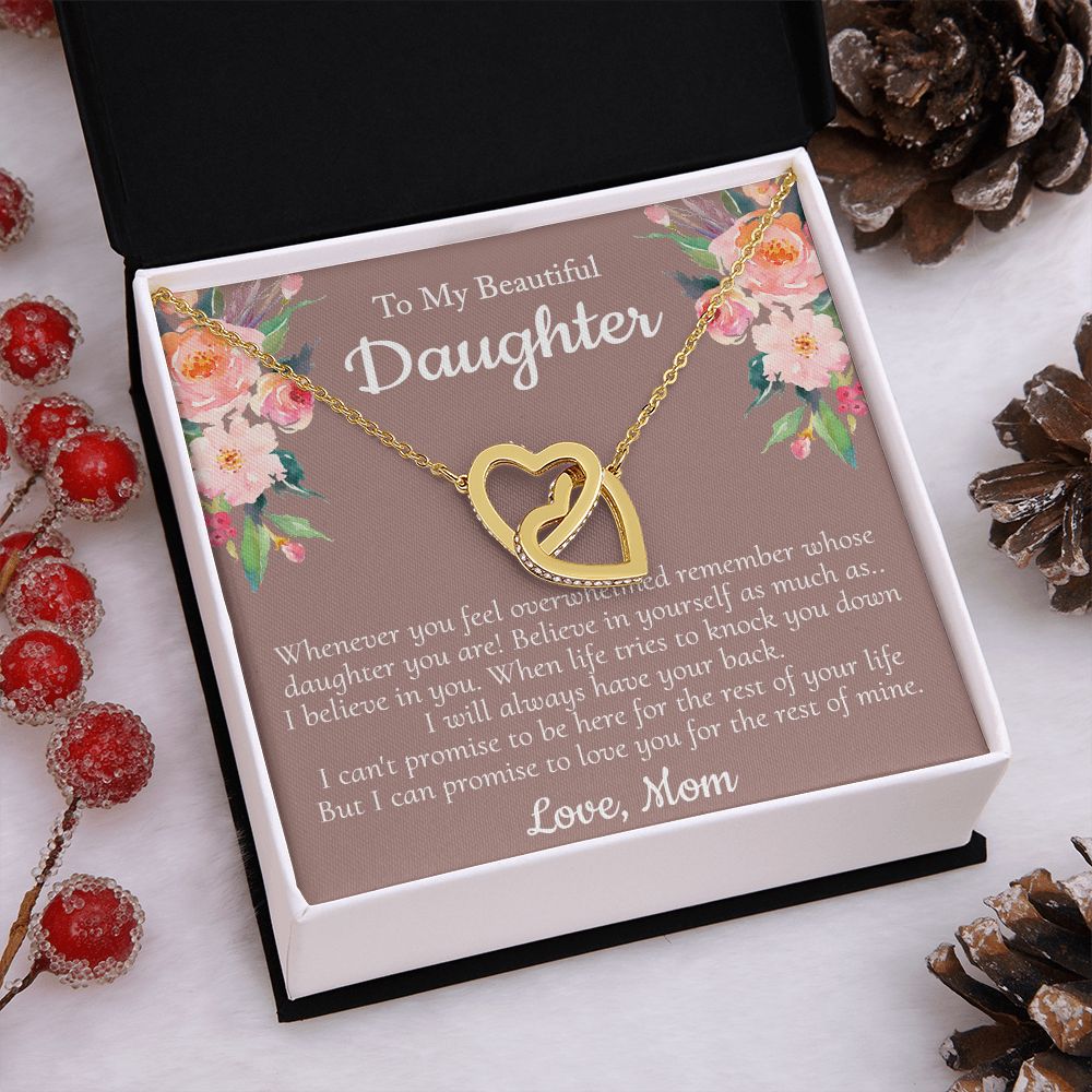 To My Beautiful Daughter Necklace With Thoughtful Card Box Gift Necklace for Daughter from Mom Daughter Gifts for Daughters Jewelry for Girls Her Mother Daughter Necklace Interlocking Hearts Necklace