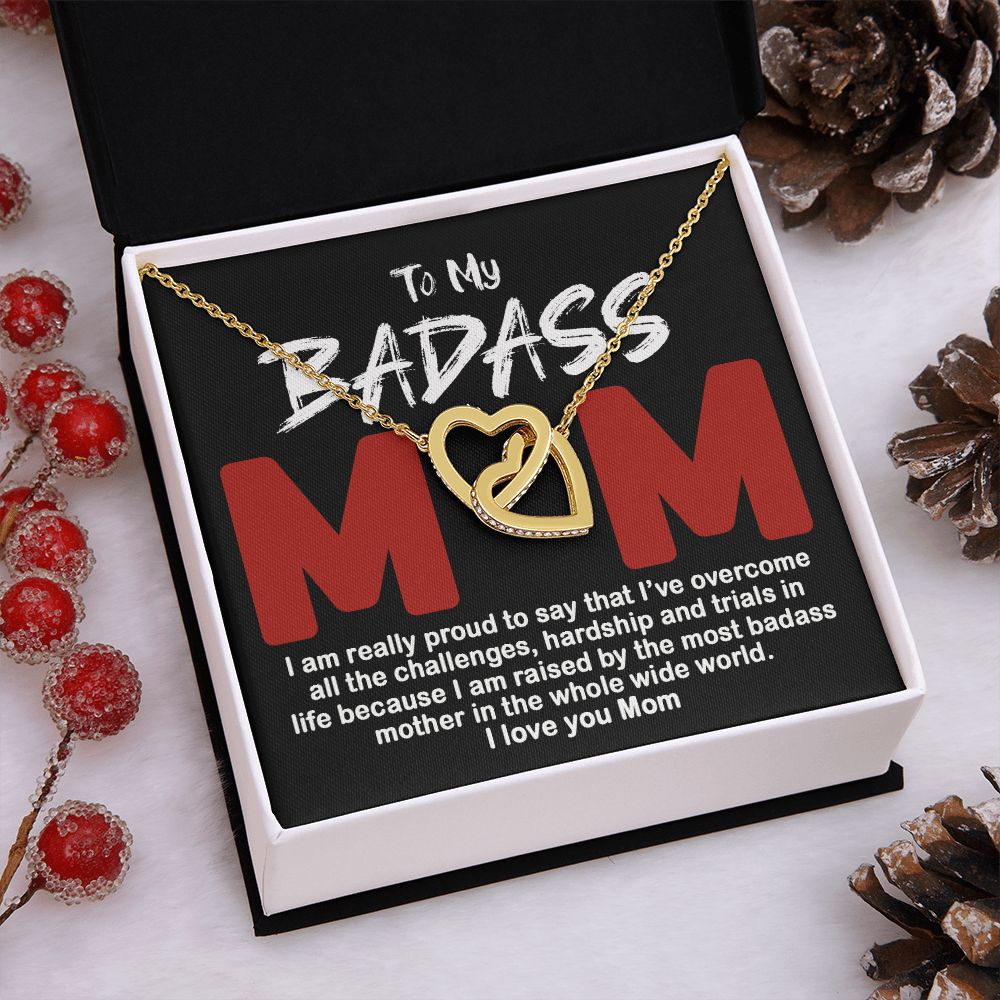 To My Badass Mom Necklace Badass Mom Gift, Jewelry For Step Mom On Mother's Day Interlocking Hearts Necklace