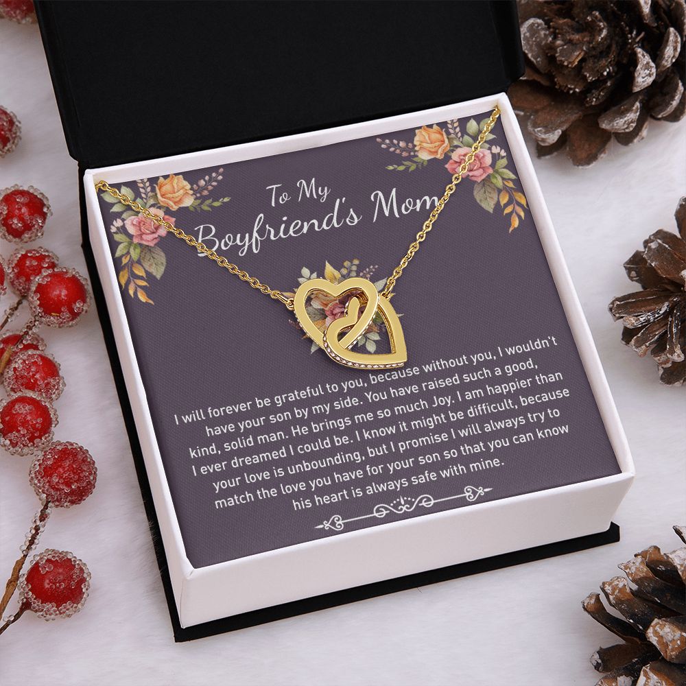 To My Boyfriends Mom Necklace Jewelry Gifts For Boyfriends Mom Mothers Day Gifts For Boyfriend'S Mom, To My Boyfriends Mom Gifts On Birthday Christmas Thanksgiving Retirement Interlocking Hearts Necklace