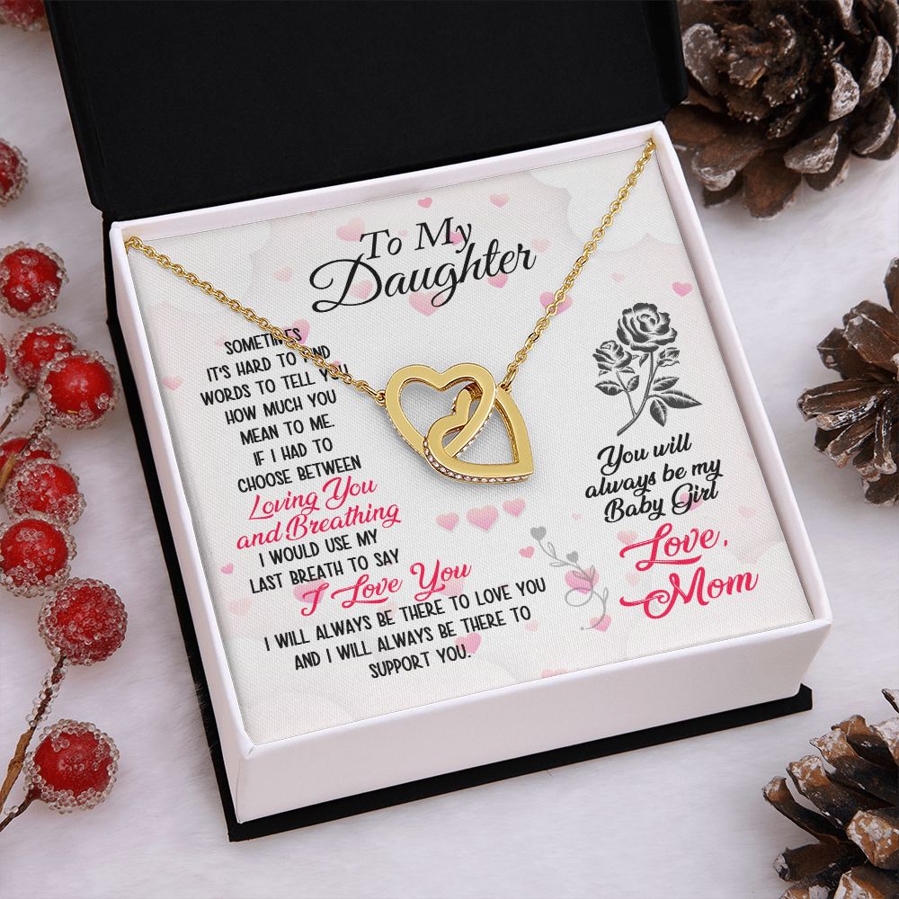 To My Daughter Necklace Pendant Gift From Mom Necklace Loving You And Breathing With Message Card Gift Box Gift For To Daughter, Daughter In Law On Birthday Anniversary Interlocking Hearts Necklace