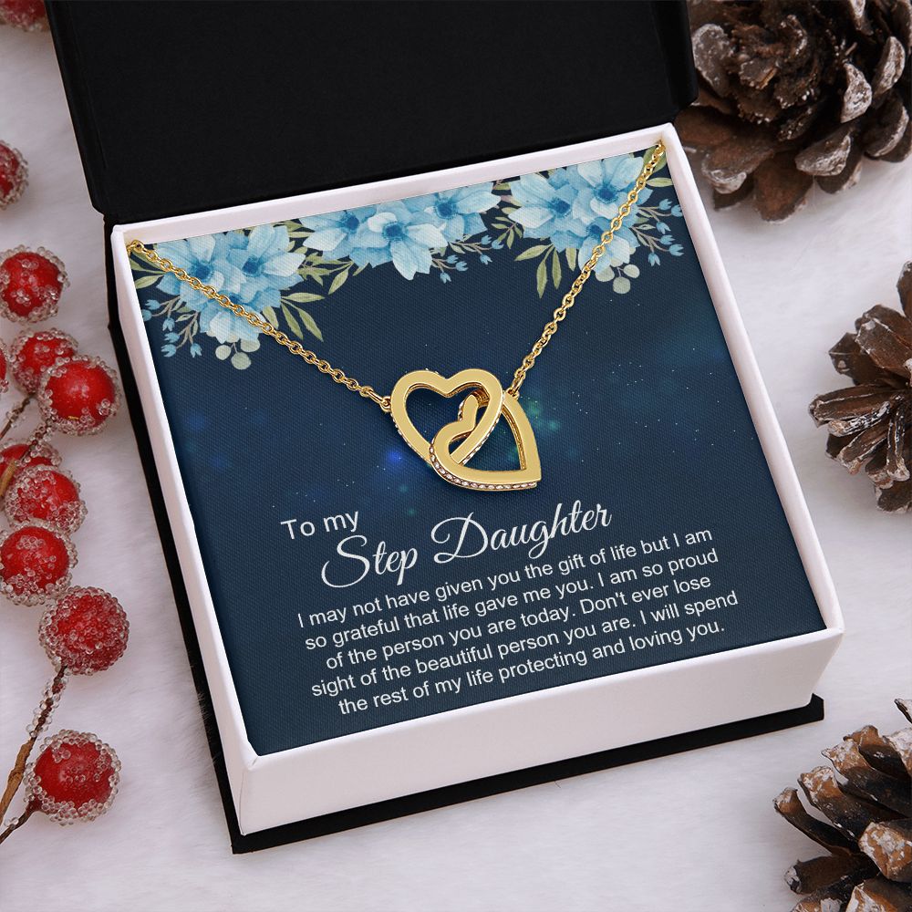 Bonus Daughter Gifts From Stepdad, Step Daughter Gifts From Stepmom, Stepdaughter Gifts From Stepdad, Father Stepdaughter Necklace, To My Bonus Daughter Necklaces, Christmas Gifts For Bonus3 Interlocking Hearts Necklace