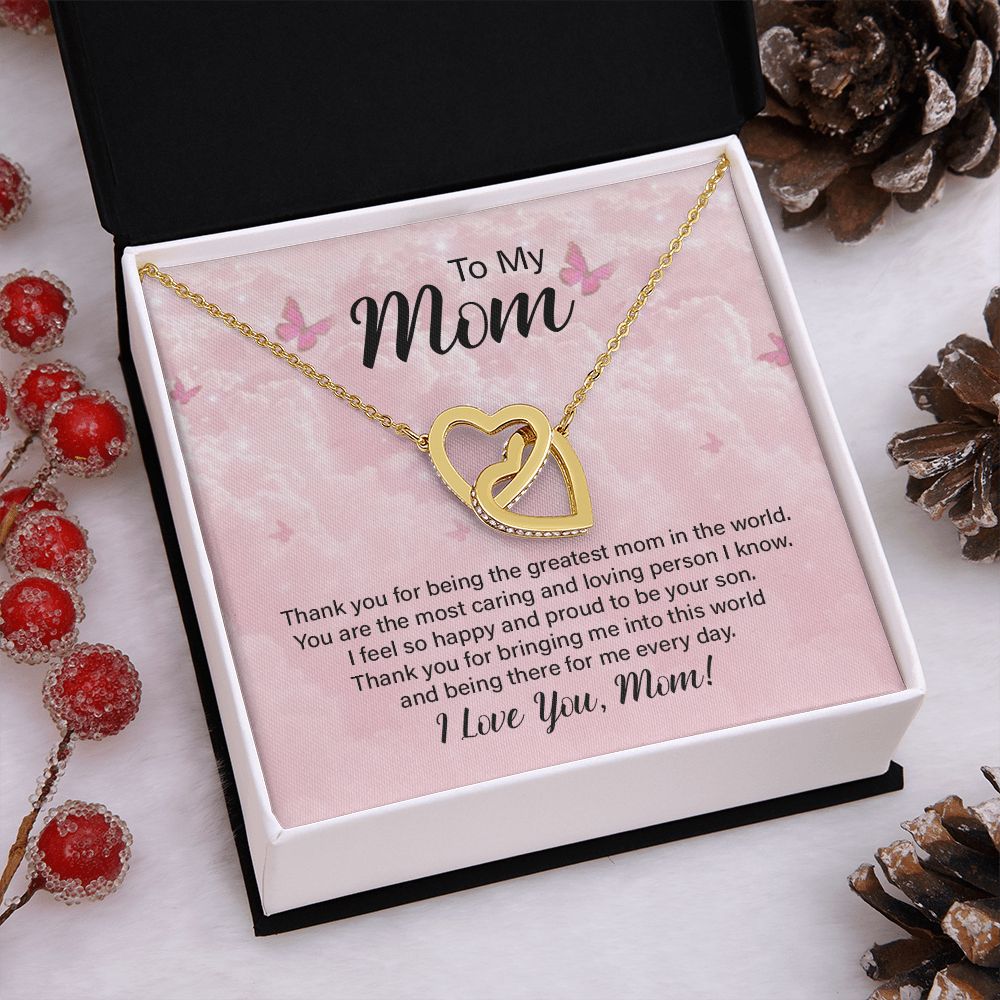 To My Mom Necklace, Gift For Mom, Mother's Day Gift from Daughter, Mom Jewelry Gift for Mothers Day, Birthday Gift for Mother, Moms Gift from Daughter Son, Necklace for Mom Mother 24 Interlocking Hearts Necklace