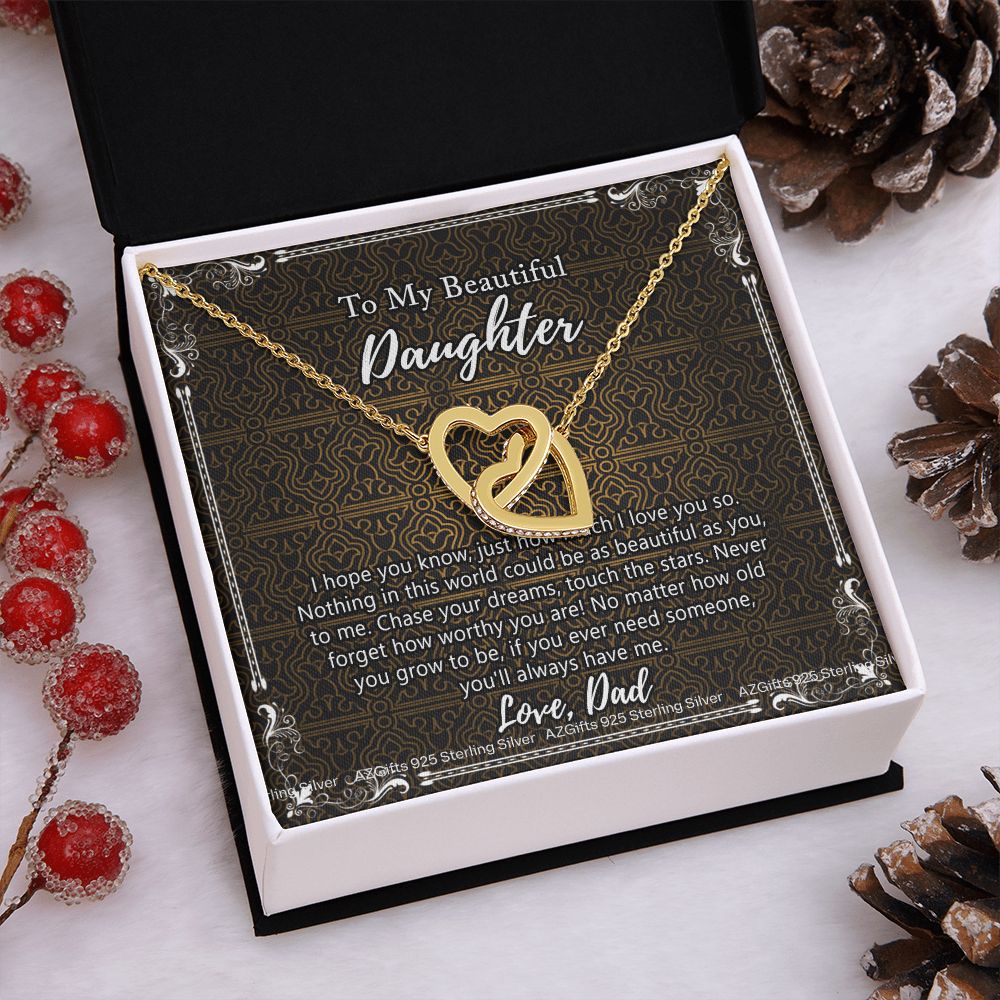 Daughter Gift From Dad Father To My Daughter Necklace for Daughter Jewelry Necklace Meaningful Jewelry Personalized Jewelry Gifts For Women Girls Her Interlocking Hearts Necklace
