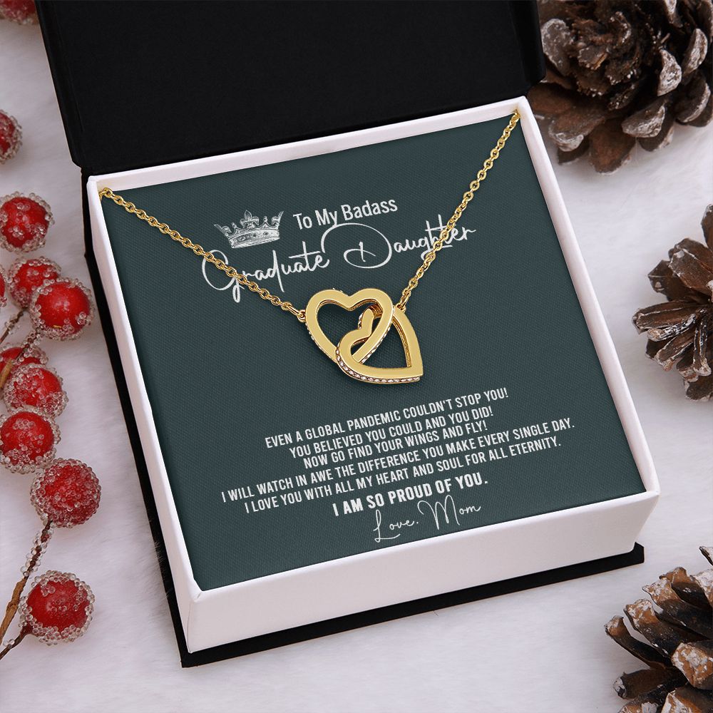 Badass Graduation Daughter Gift From Mom, Graduation Gift, Necklace Congrats Graduation Pendants Gift For Daughter, Daughter In law, Daughter Necklace From Mom Interlocking Hearts Necklace