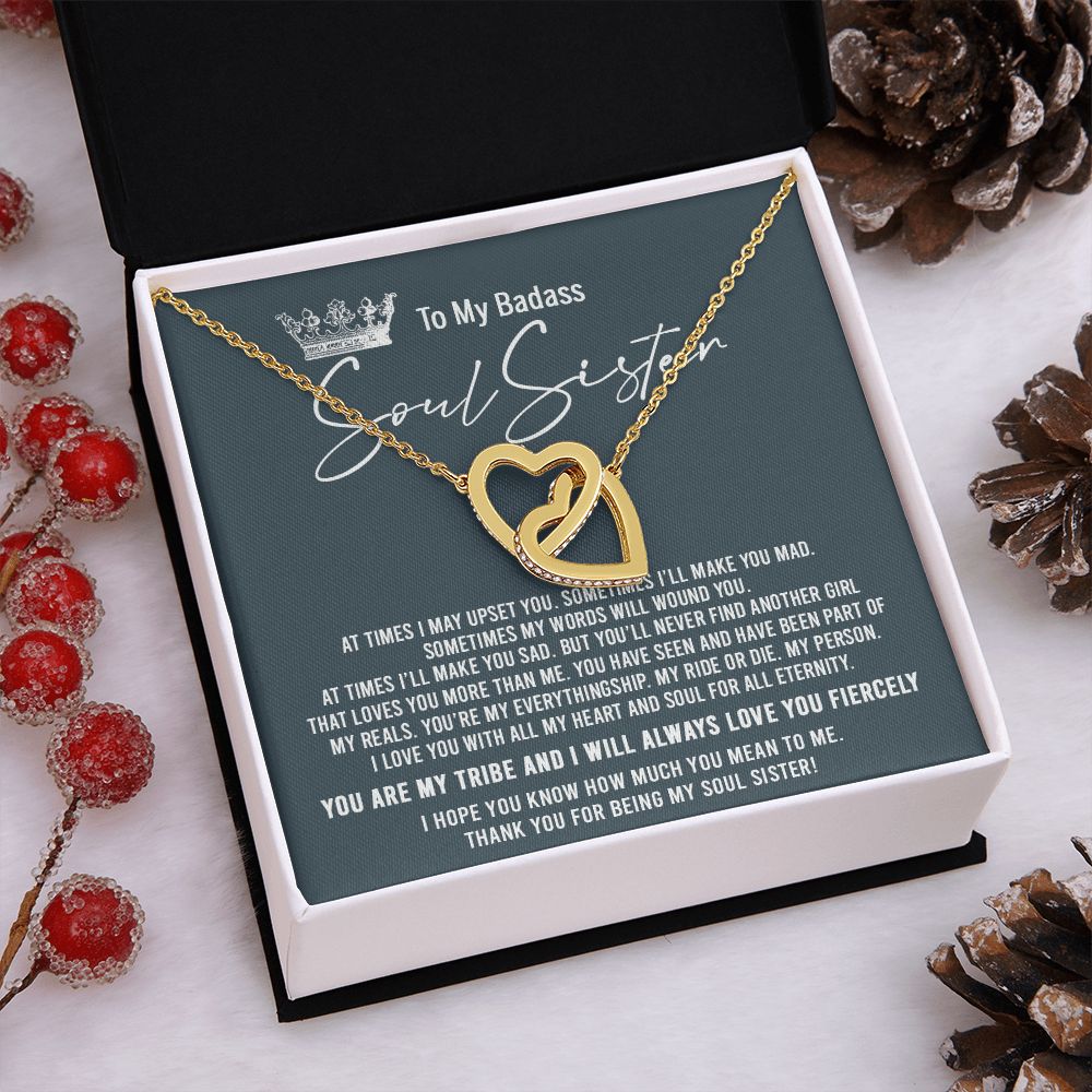 To My Badass Soul Sister Necklace Bestie BFF Gift Interlocking Hearts Necklace Interlocking Hearts Necklace
