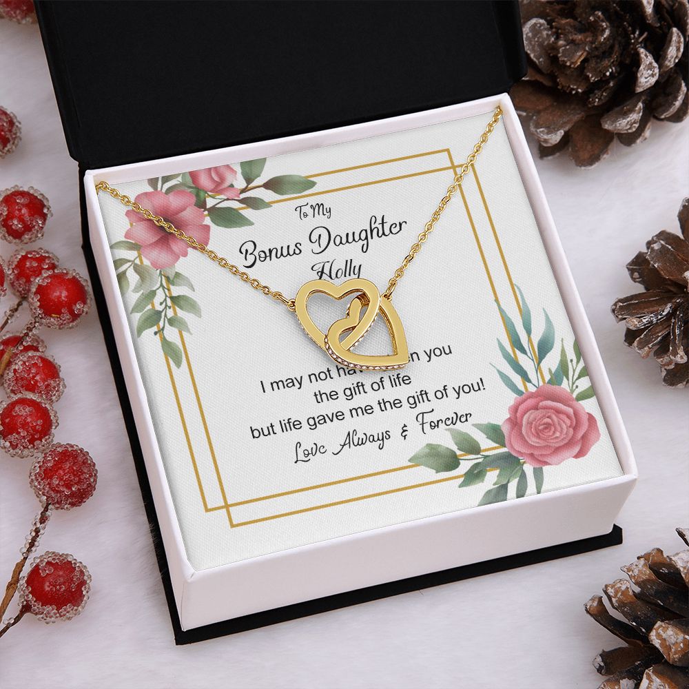 Bonus Daughter Gifts From Stepdad, Step Daughter Gifts From Stepmom, Stepdaughter Gifts From Stepdad, Father Stepdaughter Necklace, To My Bonus Daughter Necklaces, Christmas Gifts For Bonus6 Interlocking Hearts Necklace