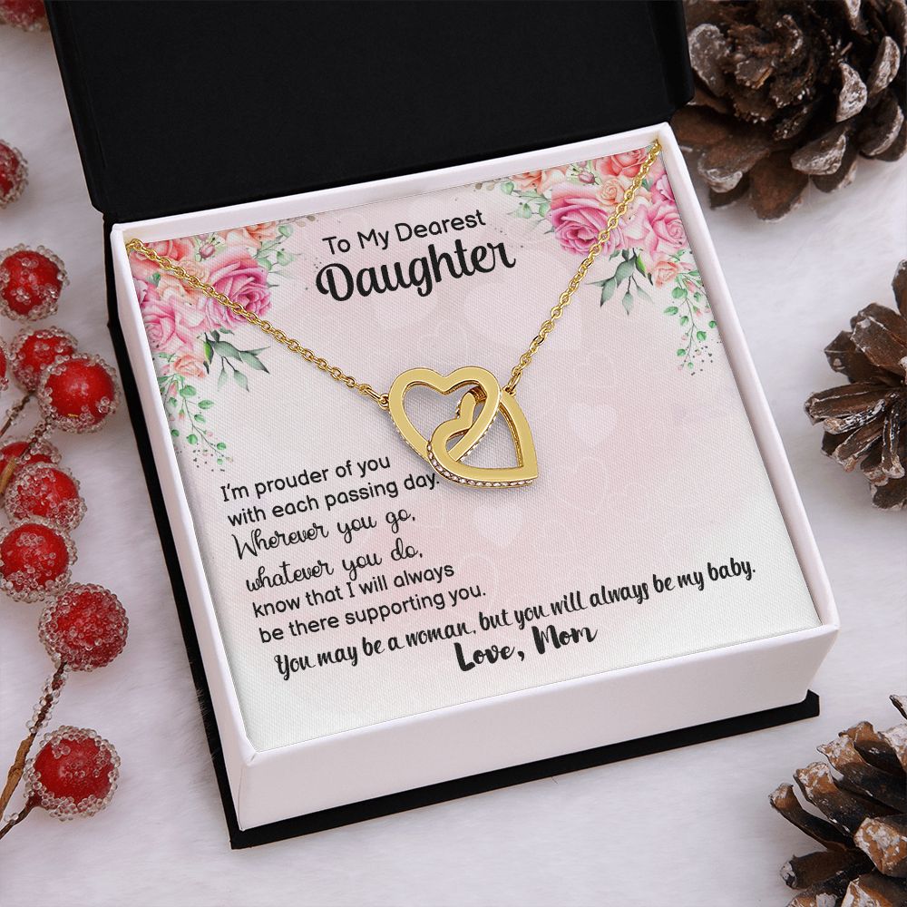 To My Daughter Necklace Gift from Mom, Mother and Daughter Jewelry Necklace for Girls, Mother Daughter Gift Ideas, Jewelry Pendant Necklace Interlocking Hearts Necklace