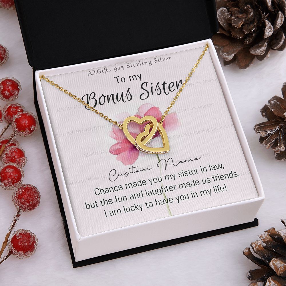 To my Bonus Sister Necklace Pendant for Sister in law Gift for Sister-in-Law Birthday Gift Idea for Her Sister of the Groom Necklace for Future Sister in Law Gift Interlocking Hearts Necklace