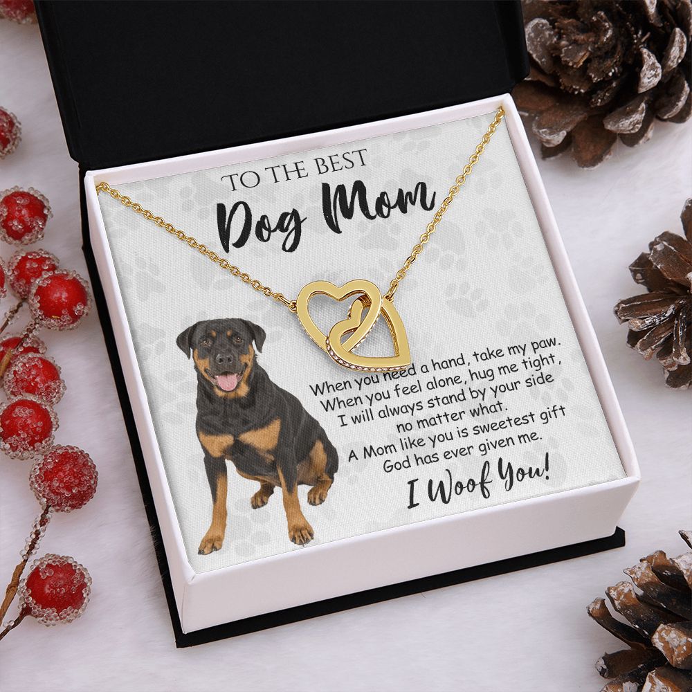 To The Best Rottweiler Dog Mom Knot Necklace Mother's Day Gift , I Woof You Quote Gift Card, Message Card Jewelry For Dog Lovers, Necklace For Mom Interlocking Hearts Necklace