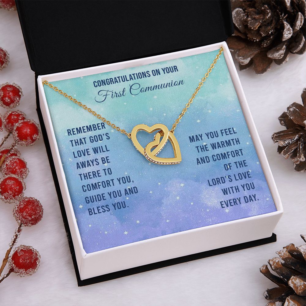 First Communion - Remember that God’s love will Interlocking Hearts Necklace