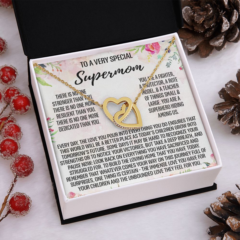 To Supermom Mom Necklace Gift for Single Mother Necklace Holiday, Christmas, Birthday Present for Single Mother, Super Mom, Mother's Day Gift Mom Jewelry for Women 301 Interlocking Hearts Necklace