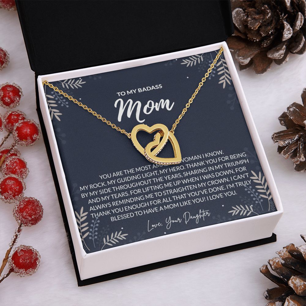 To my Badass Mom Necklace from Daughter Gift for Mother’s Birthday Xmas Present Interlocking Hearts Necklace