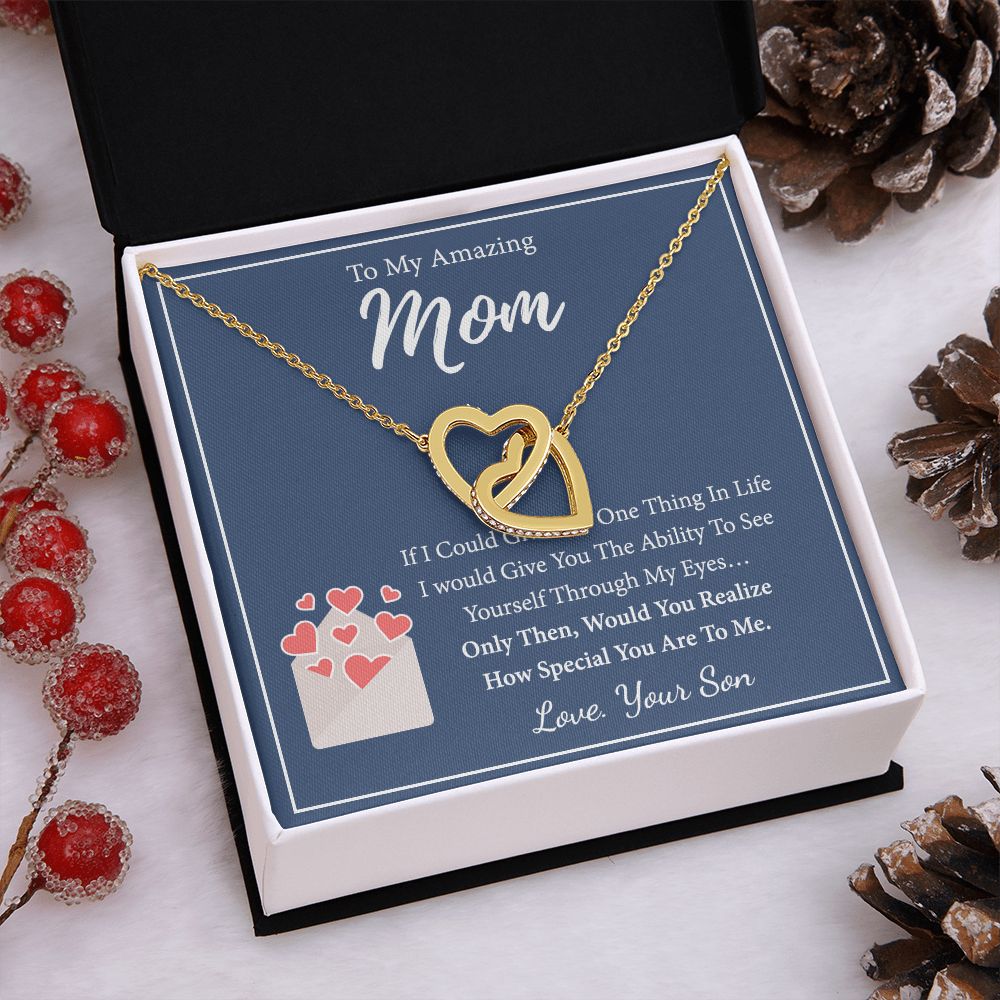 Mom Necklace Gifts for Mom from Daughter to Mom Gifts for Mothers Day from Daughter, To My Mom Necklace from Daughter to Mom Birthday Gifts Necklace with Message Card and Gift Box2238 Interlocking Hearts Necklace