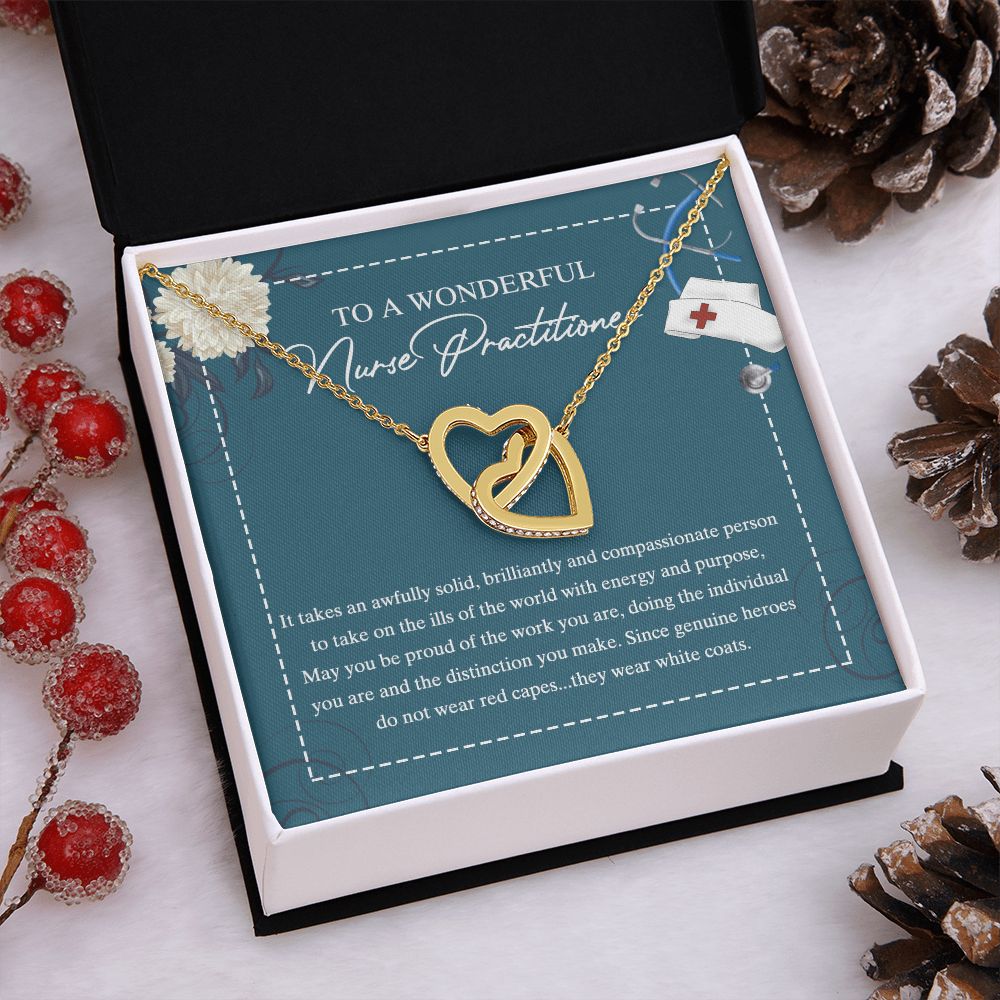 To My Nurse Practitioner Necklace with Box Message Card, Gift For Nurse Jewelry Congrats Graduation Pendants Gift For Daughter, Granddaughter, Niece, Sister Interlocking Hearts Necklace