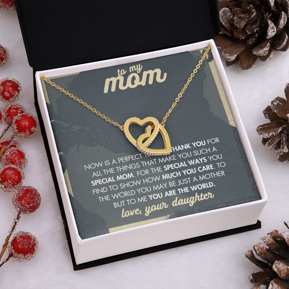 Mom Necklace Gifts for Mom from Daughter to Mom Gifts for Mothers Day from Daughter, To My Mom Necklace from Daughter to Mom Birthday Gifts Necklace with Message Card and Gift Box2237 Interlocking Hearts Necklace