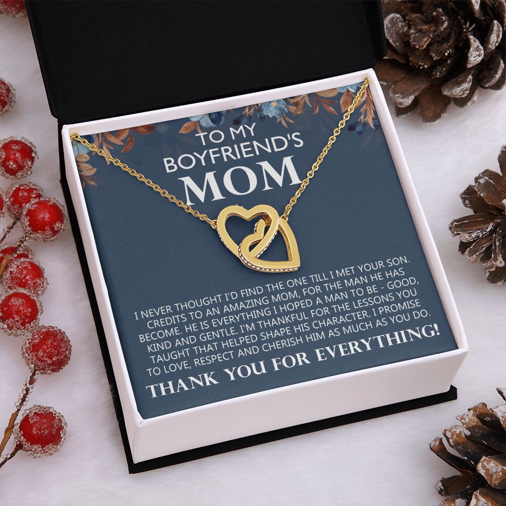 To My Boyfriend's Mom Gift Boyfriends Mom Necklace Future Mother in Law Jewelry Christmas Mothers Day Gift with Message Card Box For My Boyfriend Mother Mom Mother's Day Necklace Interlocking Hearts Necklace