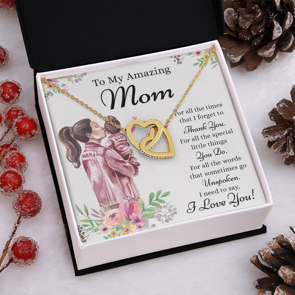 Mom Necklace Gifts for Mom from Daughter to Mom Gifts for Mothers Day from Daughter, To My Mom Necklace from Daughter to Mom Birthday Gifts Necklace with Message Card and Gift Box2240 Interlocking Hearts Necklace