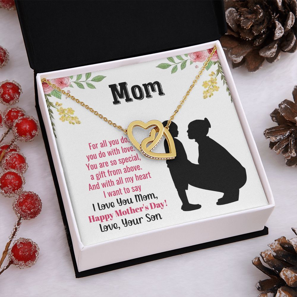 To My Mom Necklace, Gift For Mom, Mother's Day Gift from Daughter, Mom Jewelry Gift for Mothers Day, Birthday Gift for Mother, Moms Gift from Daughter Son, Necklace for Mom Mother22 Interlocking Hearts Necklace