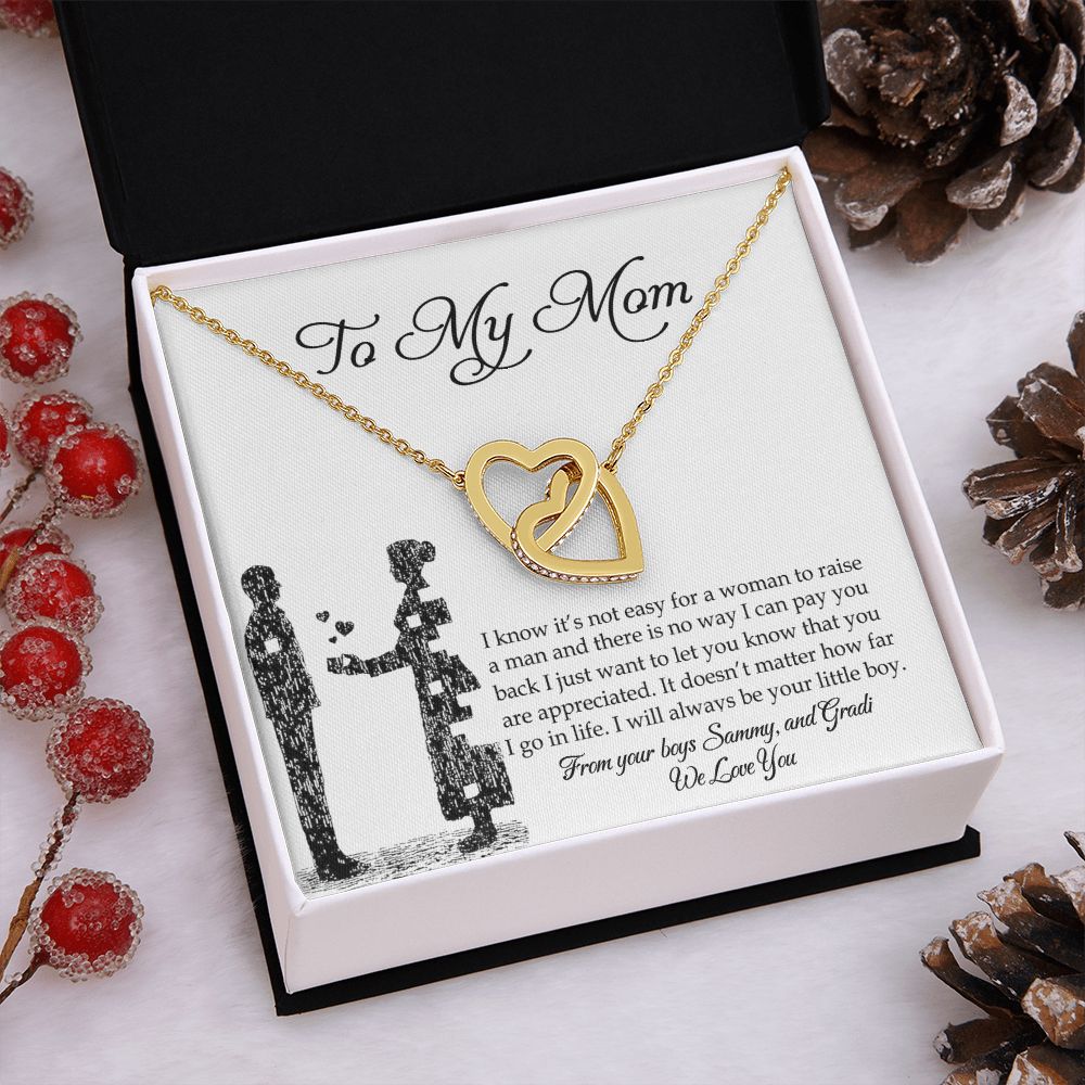 Mom Necklace Gifts for Mom from Daughter to Mom Gifts for Mothers Day from Daughter, To My Mom Necklace from Daughter to Mom Birthday Gifts Necklace with Message Card and Gift Box2 Interlocking Hearts Necklace