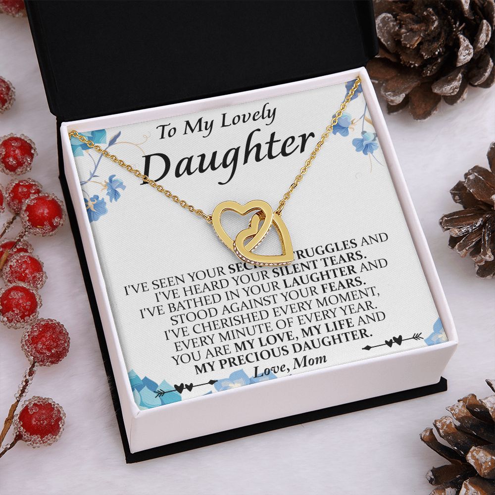 Mother and Daughter Necklace for Girls, To My Daughter Gift Necklace from Mom, Birthday Christmas Gift Graduation Gifts for Daughters, Jewelry Pendant Present for Daughter, Mother Daughter Gift 41 Interlocking Hearts Necklace