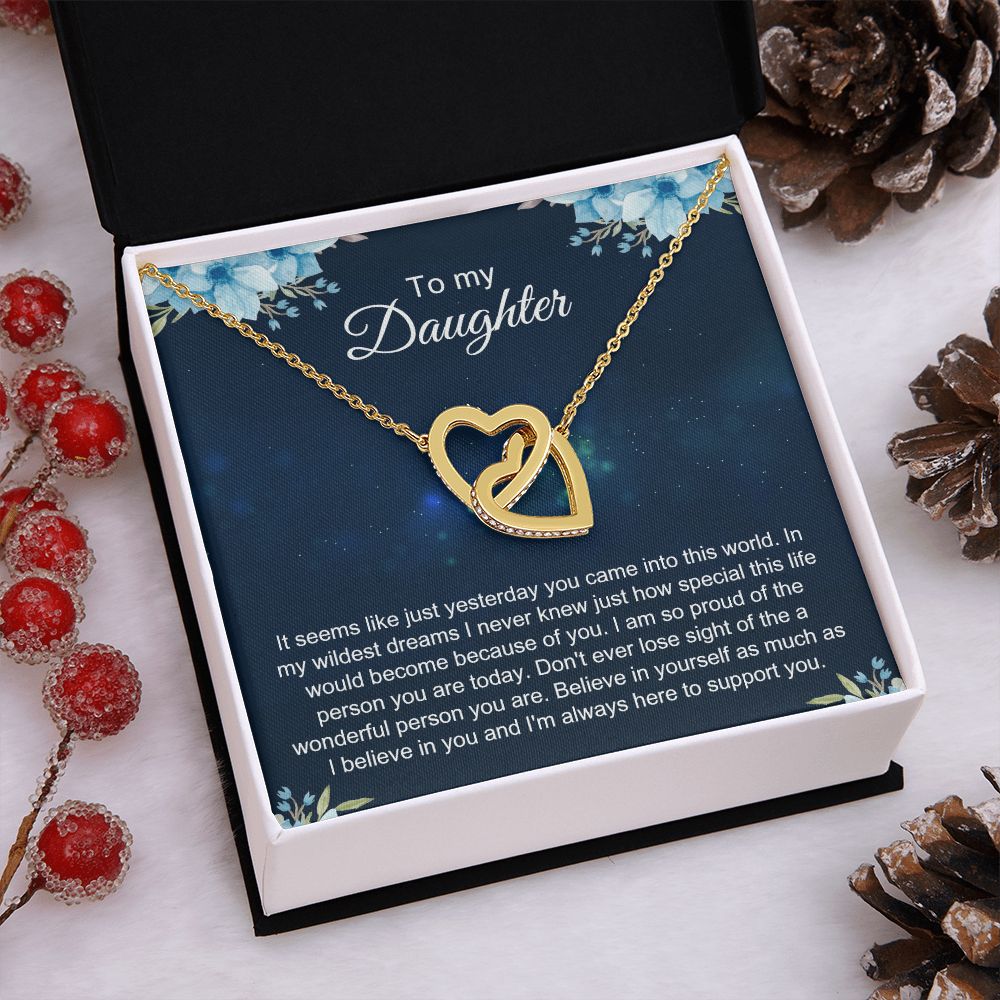 To My Daughter Gift Necklace from Mom, Mother and Daughter Necklace for Girls, Mother Daughter Gift Ideas, Jewelry Pendant Interlocking Hearts Necklace