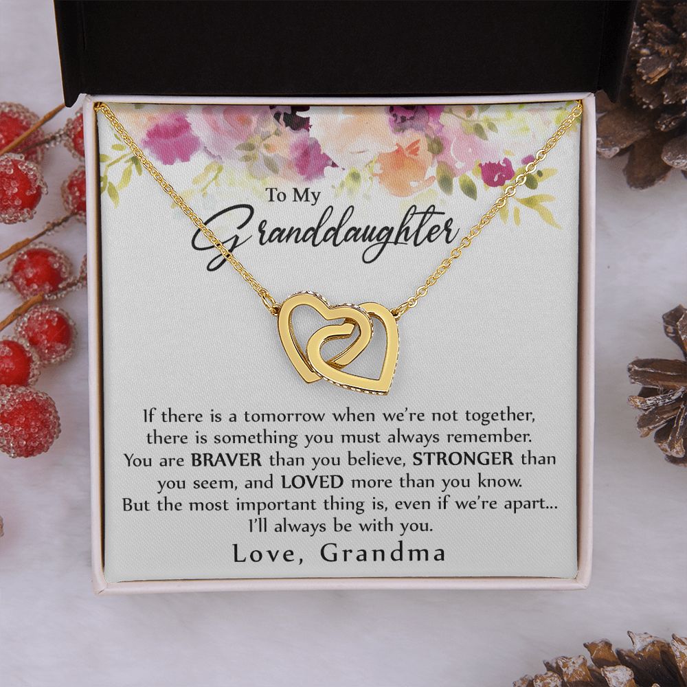 To My Granddaughter Love Knot Necklace, Graduation Gift For Girl From Grandma Interlocking Hearts Necklace