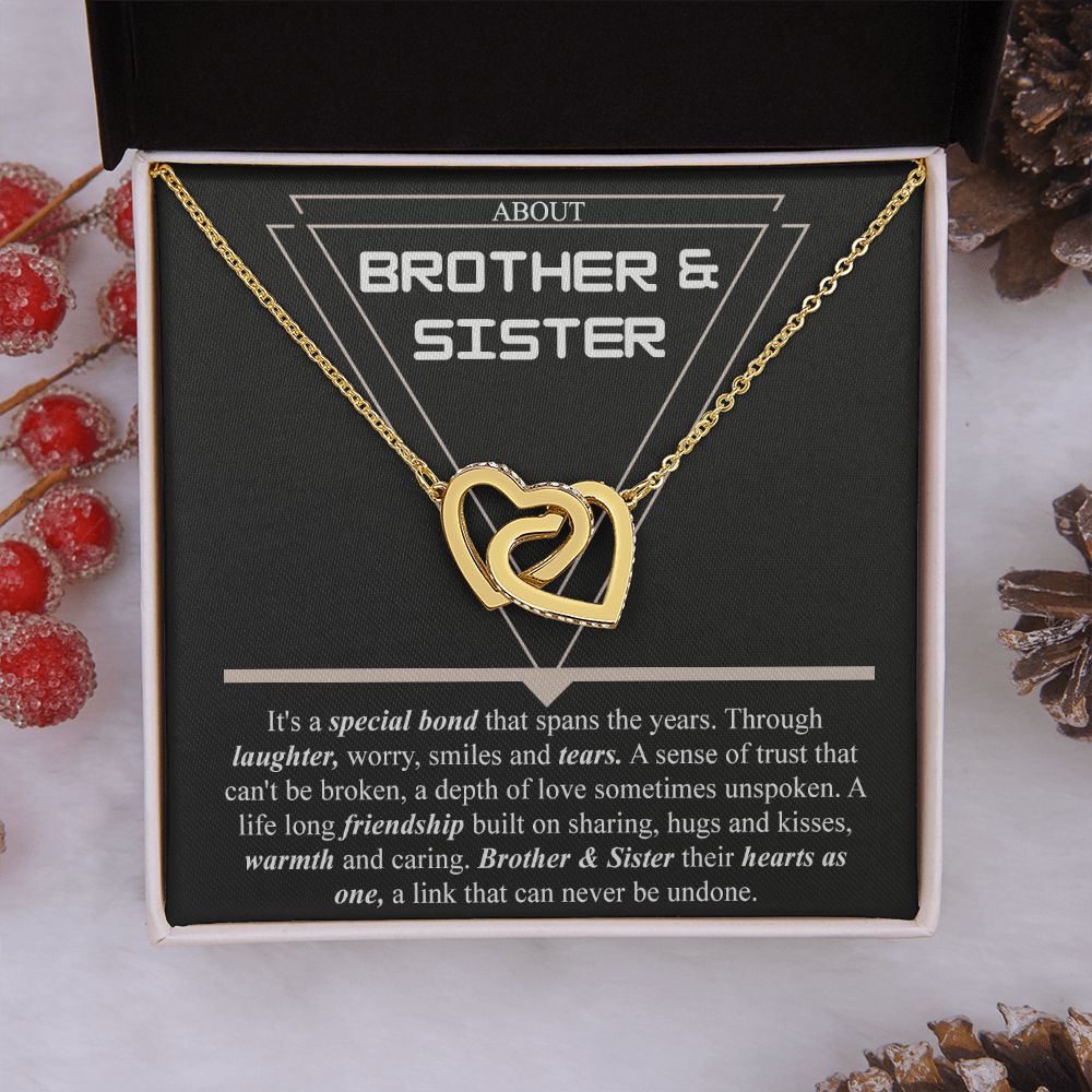 Brother & Sister Gift Necklace Cuban Link Chain Necklace Gift From Sister to Bro Interlocking Hearts Necklace