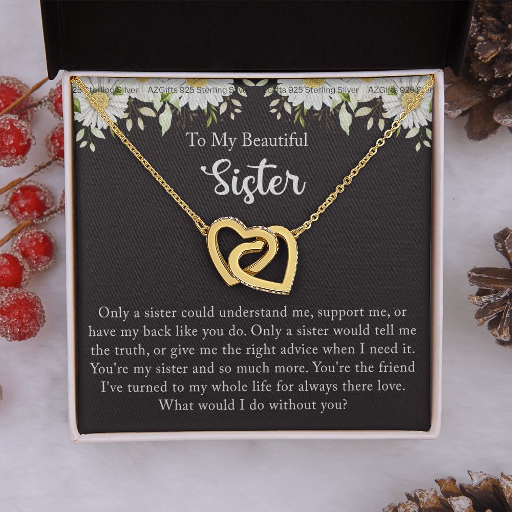 To My Sister Necklace, Sister to Sister, Birthday gift For Sister from Brother 2 Interlocking Hearts Necklace