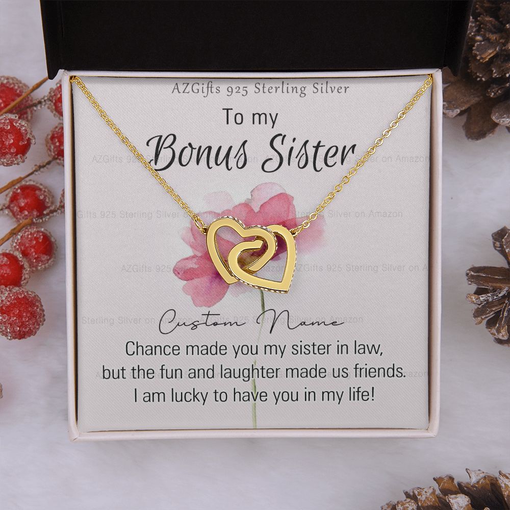 To my Bonus Sister Necklace Pendant for Sister in law Gift for Sister-in-Law Birthday Gift Idea for Her Sister of the Groom Necklace for Future Sister in Law Gift Interlocking Hearts Necklace