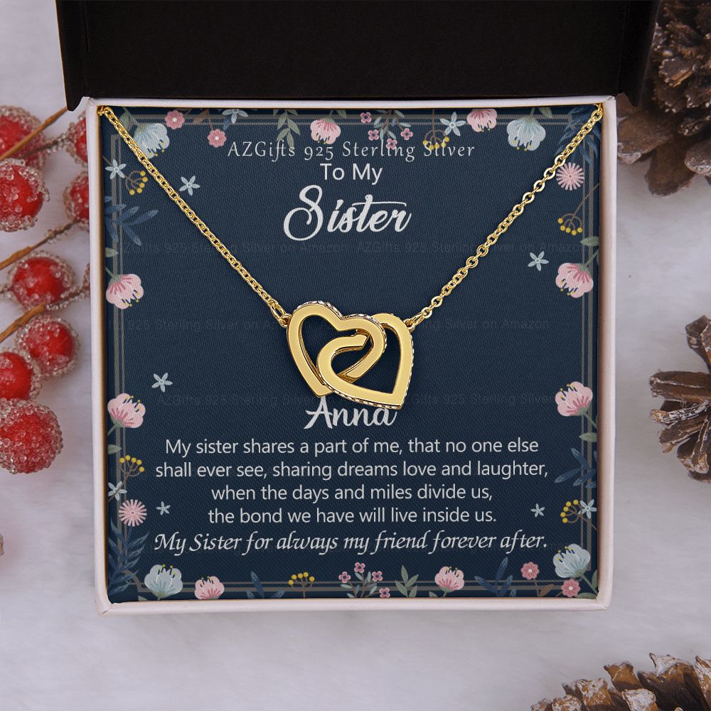 To My Sister Necklace, Pendant Inspirational Jewelry for Women Teen Girl, Keepsake Family and Friendship Gifts, Gift for Sisters, Necklace for Sisters, Sisters Jewelry 301 Interlocking Hearts Necklace